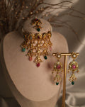 Gold waterfall necklace w/ earring & tikka